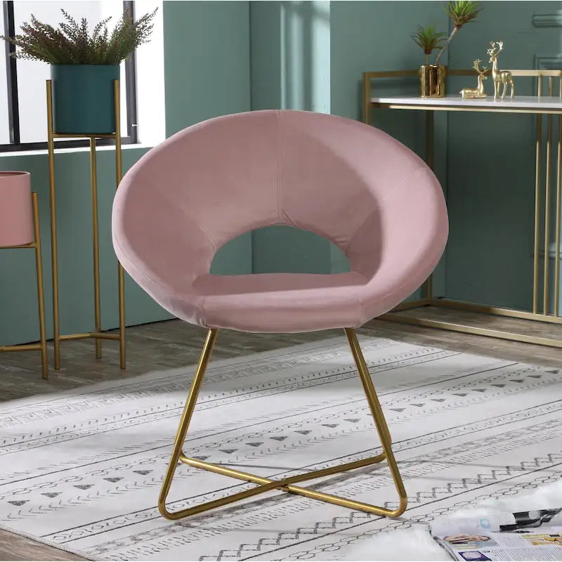 Fauteuil d'appoint moderne rose 28 en polyester avec base finition dorée et piètement luge en métal