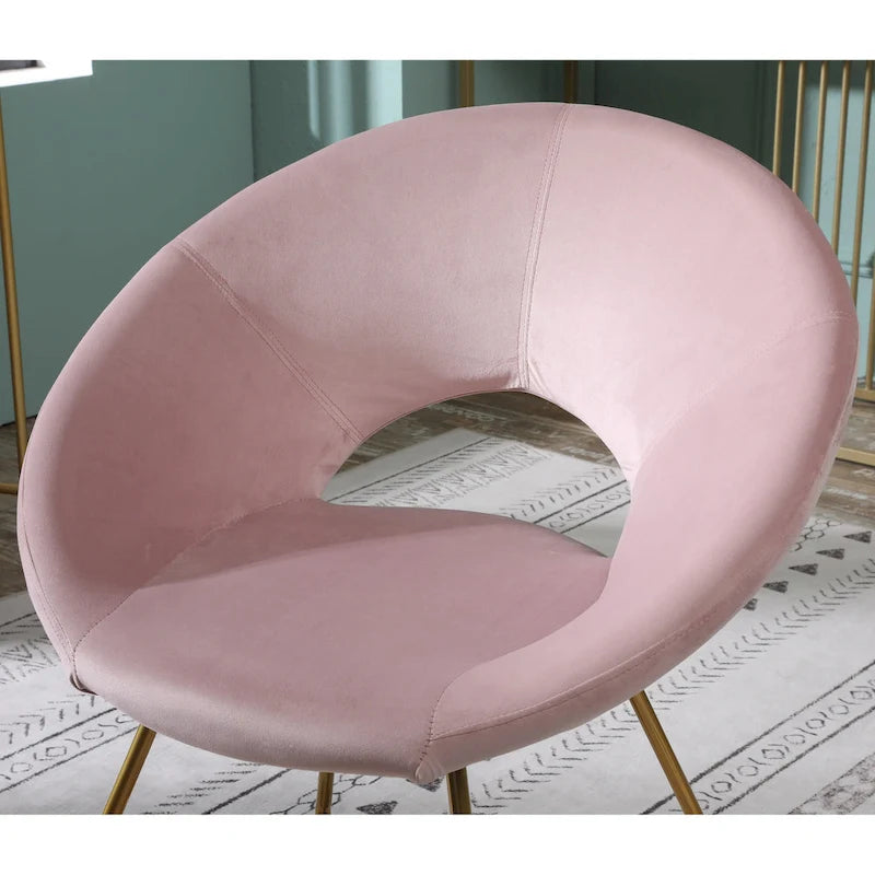 Fauteuil d'appoint moderne rose 28 en polyester avec base finition dorée et piètement luge en métal