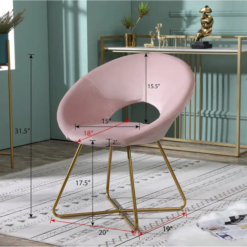 Fauteuil d'appoint moderne rose 28 en polyester avec base finition dorée et piètement luge en métal
