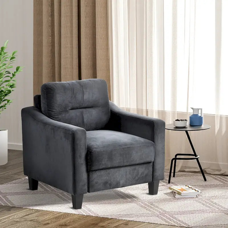 Fauteuil d'appoint moderne noir 32.2 avec cadre en bois dur robuste et coussin moelleux