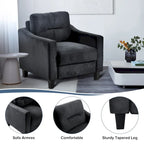 Fauteuil d'appoint moderne noir 32.2 avec cadre en bois dur robuste et coussin moelleux