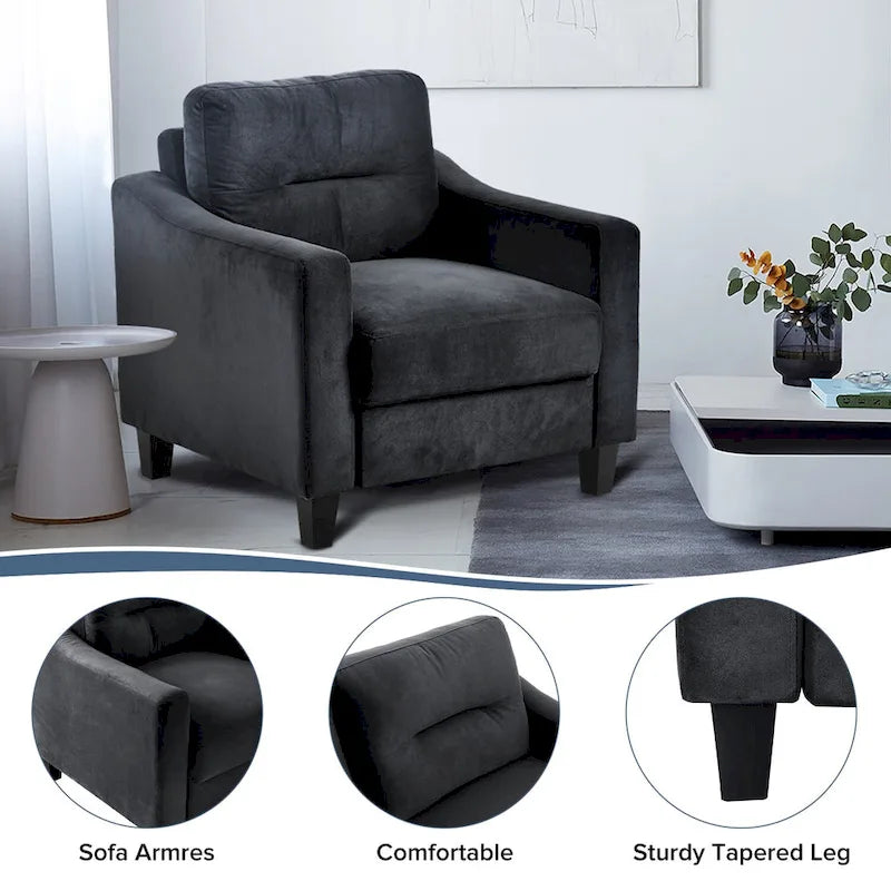 Fauteuil d'appoint moderne noir 32.2 avec cadre en bois dur robuste et coussin moelleux