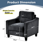 Fauteuil d'appoint moderne noir 32.2 avec cadre en bois dur robuste et coussin moelleux