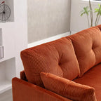 Canapé d'angle en tissu orange 81.1 : méridienne réversible, rangement, cadre en bois massif et assise en mousse
