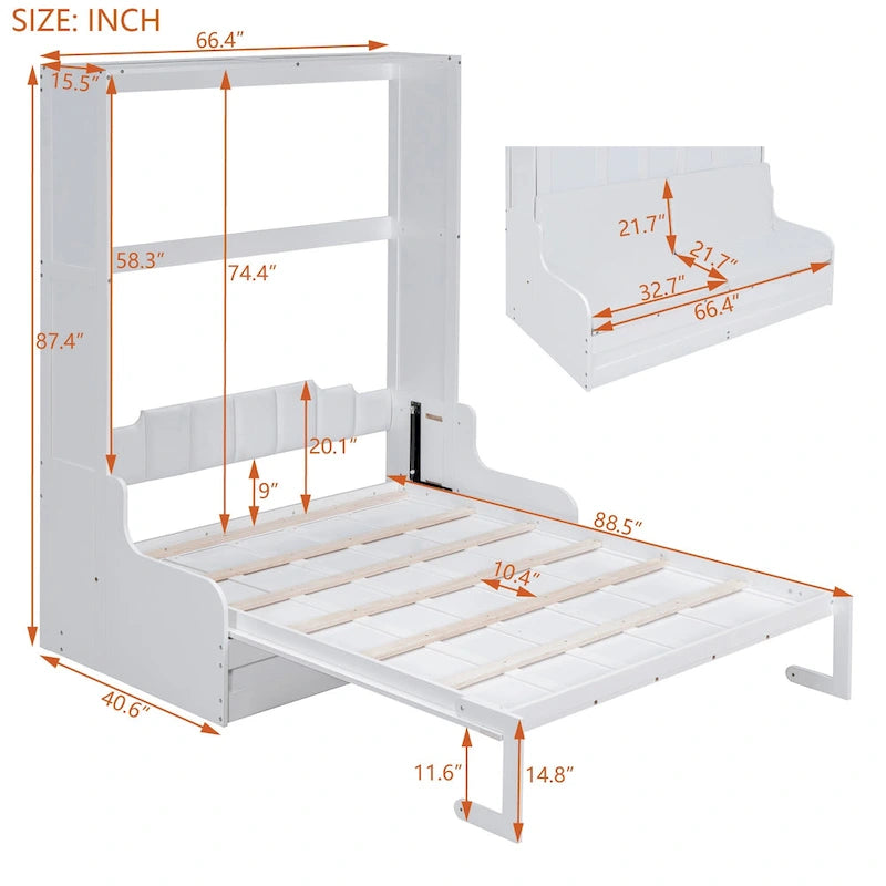 Lit escamotable multifonctionnel Queen Size moderne avec coussin