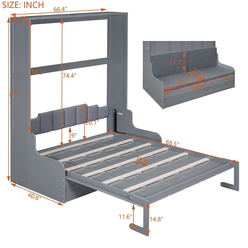 Lit escamotable multifonctionnel Queen Size moderne avec coussin