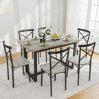 Table à manger de style moderne avec plateau rectangulaire et 6 chaises de salle à manger à dossier croisé