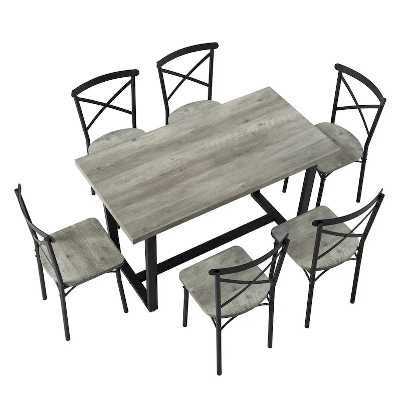 Table à manger de style moderne avec plateau rectangulaire et 6 chaises de salle à manger à dossier croisé