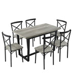 Table à manger de style moderne avec plateau rectangulaire et 6 chaises de salle à manger à dossier croisé