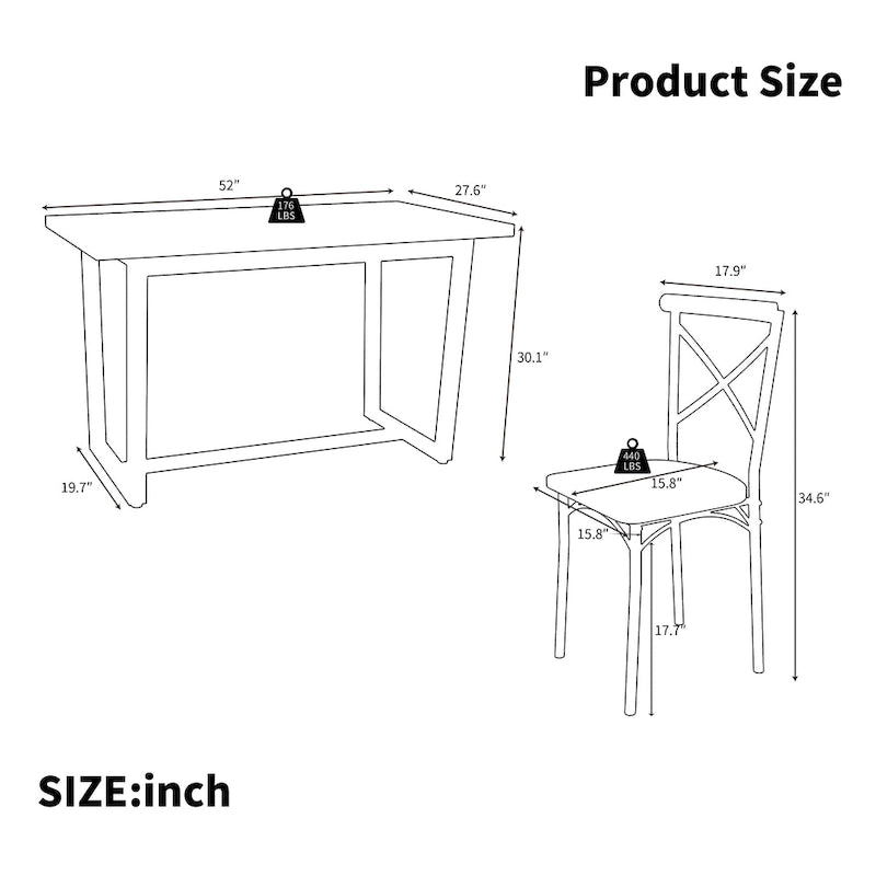 Table à manger de style moderne avec plateau rectangulaire et 6 chaises de salle à manger à dossier croisé
