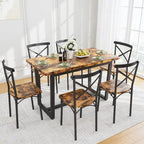 Table à manger de style moderne avec plateau rectangulaire et 6 chaises de salle à manger à dossier croisé