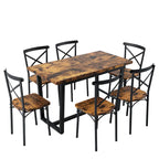 Table à manger de style moderne avec plateau rectangulaire et 6 chaises de salle à manger à dossier croisé