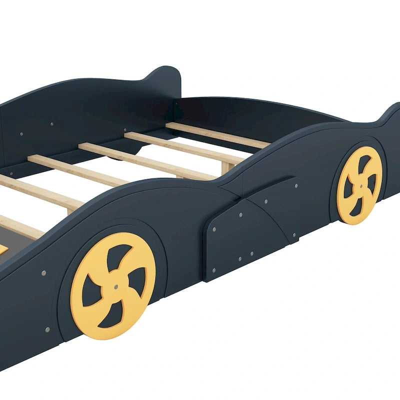 Lit de course complet en pin avec roues et rangement