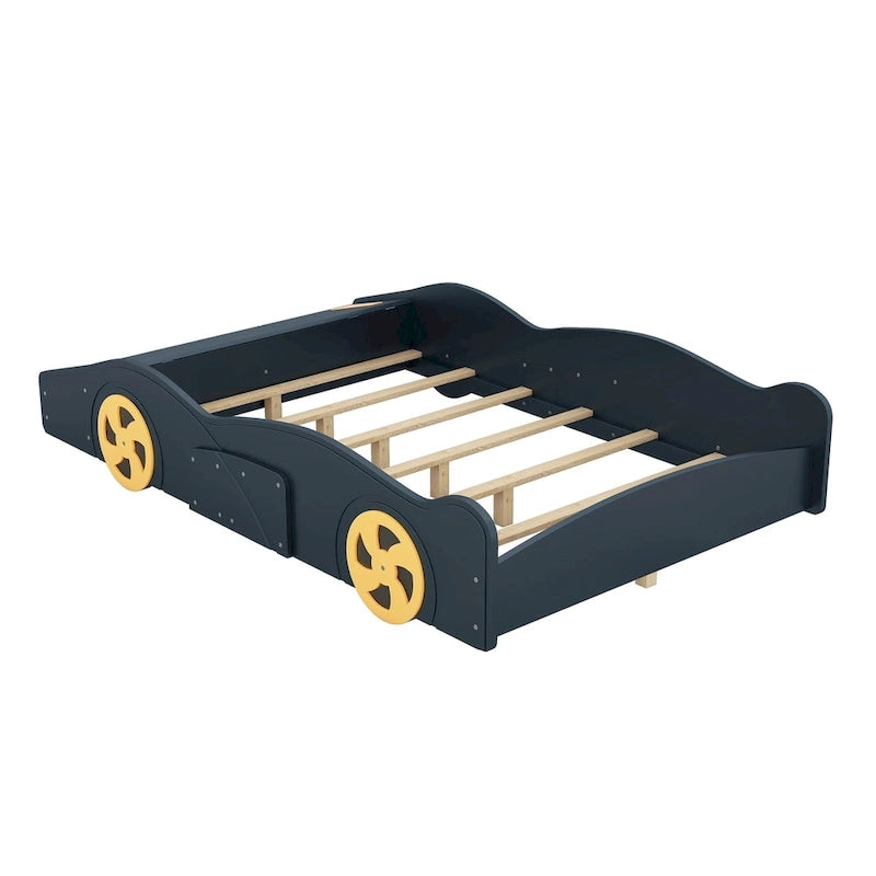 Lit de course complet en pin avec roues et rangement