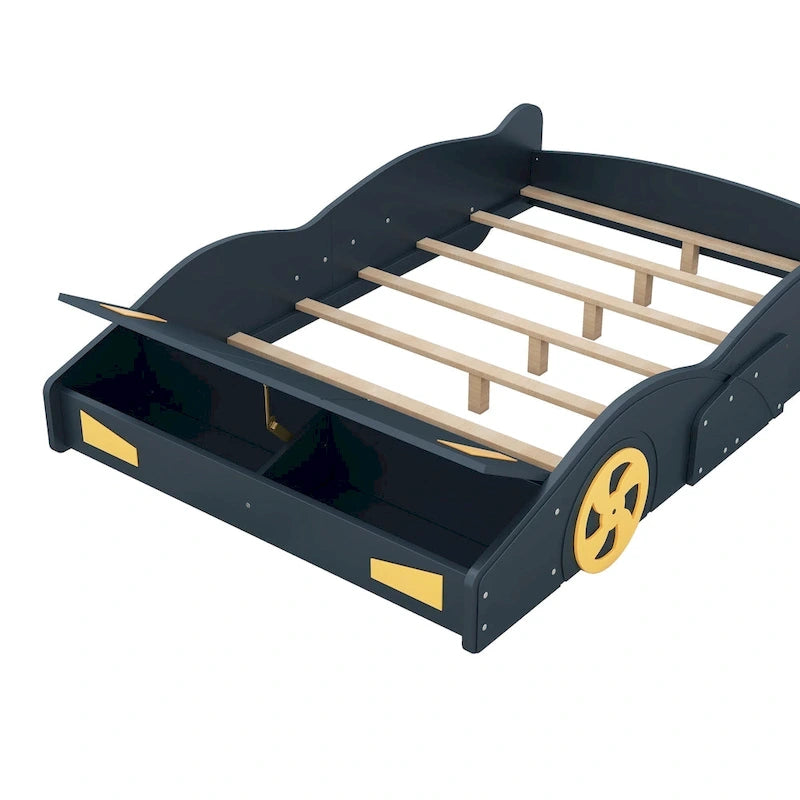 Lit de course complet en pin avec roues et rangement