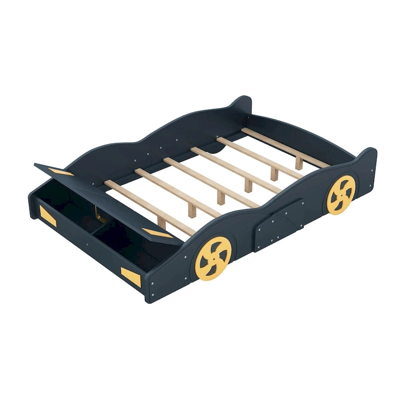 Lit de course complet en pin avec roues et rangement