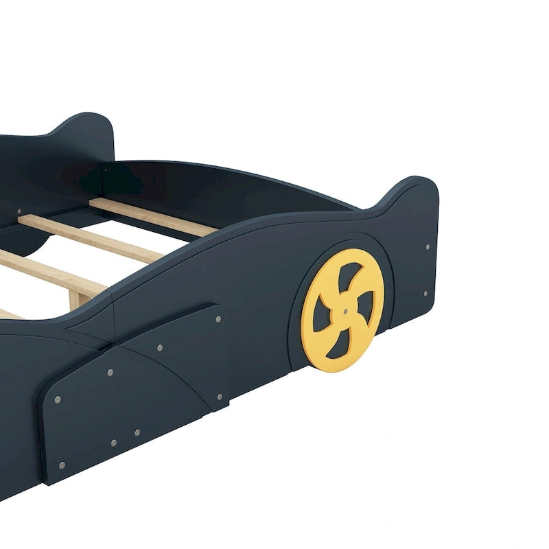 Lit de course complet en pin avec roues et rangement