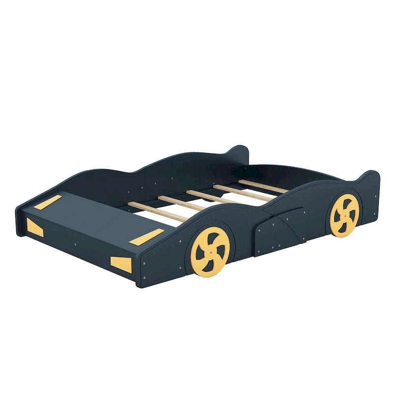 Lit de course complet en pin avec roues et rangement