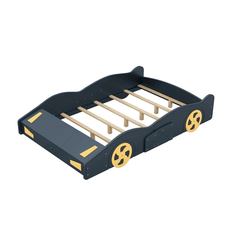 Lit de course complet en pin avec roues et rangement