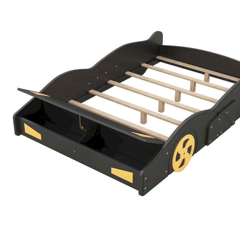 Lit de course complet en pin avec roues et rangement