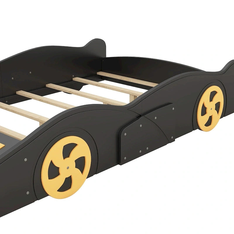 Lit de course complet en pin avec roues et rangement