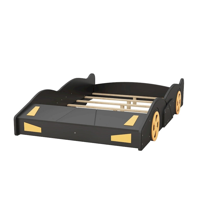 Lit de course complet en pin avec roues et rangement