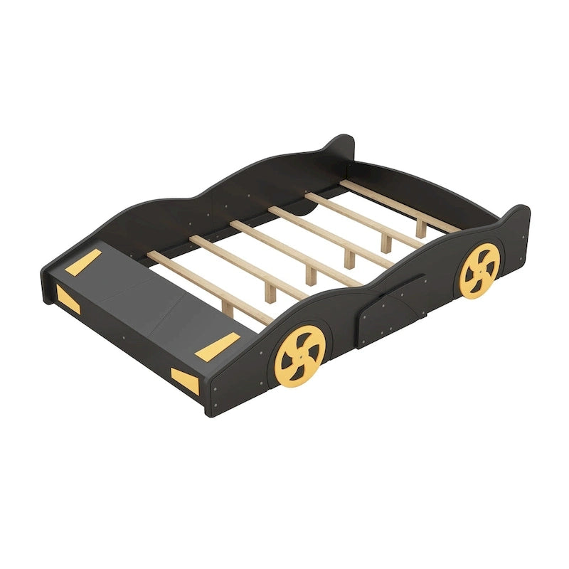 Lit de course complet en pin avec roues et rangement