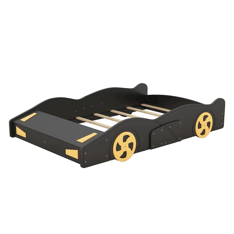 Lit de course complet en pin avec roues et rangement