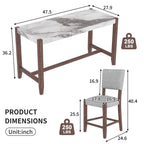 Table de salle à manger moderne hauteur comptoir, table de bar en faux marbre et 4 chaises rembourrées