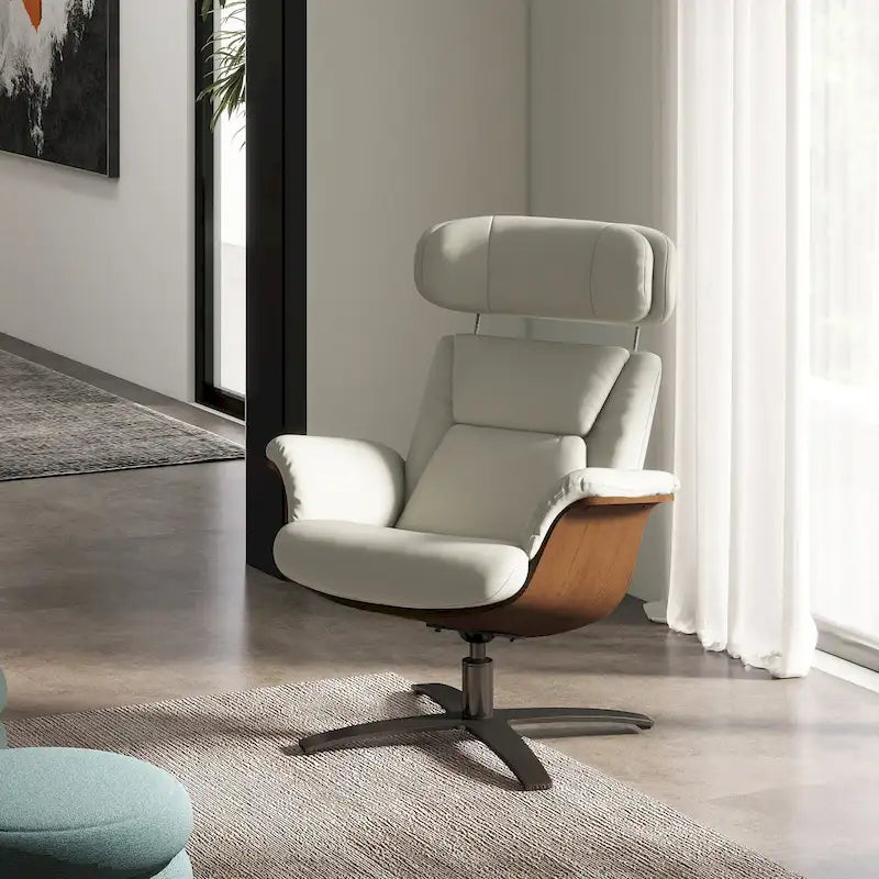 Fauteuil inclinable de salon en cuir véritable et bois courbé de 31,5 po