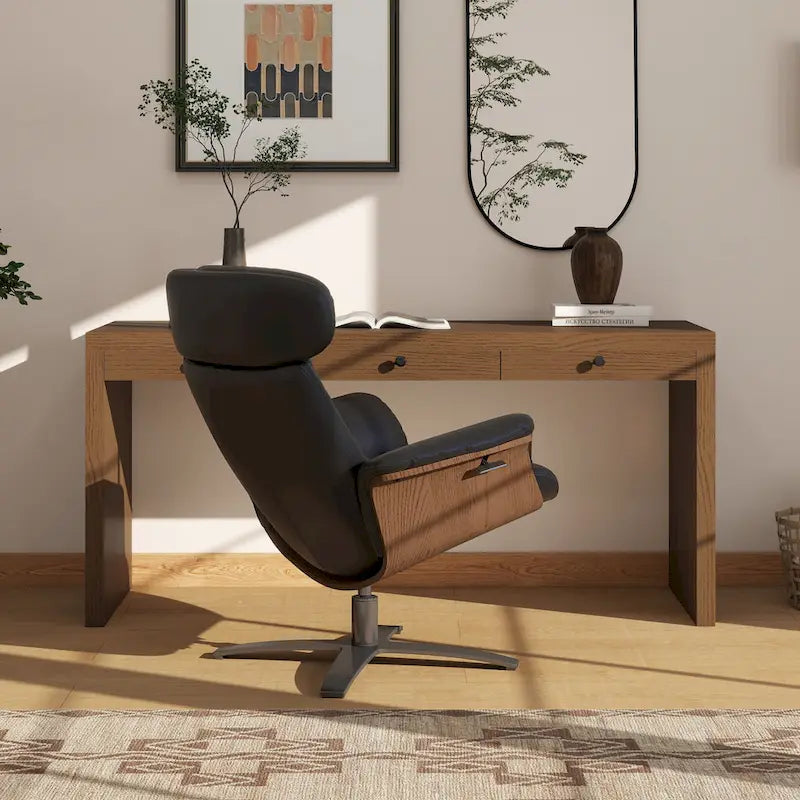 Fauteuil inclinable de salon en cuir véritable et bois courbé de 31,5 po