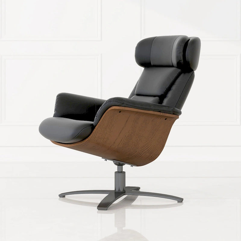 Fauteuil inclinable de salon en cuir véritable et bois courbé de 31,5 po