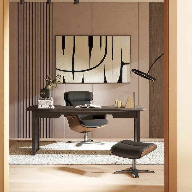 Fauteuil inclinable de salon en cuir véritable et bois courbé de 31,5 po
