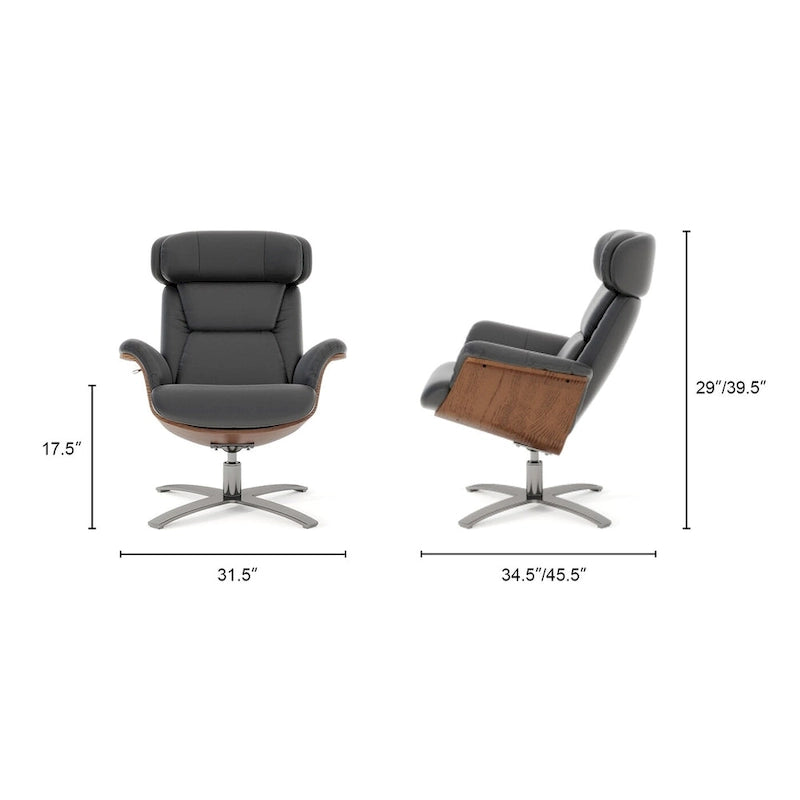 Fauteuil inclinable de salon en cuir véritable et bois courbé de 31,5 po