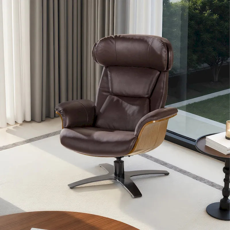 Fauteuil inclinable de salon en cuir véritable et bois courbé de 31,5 po