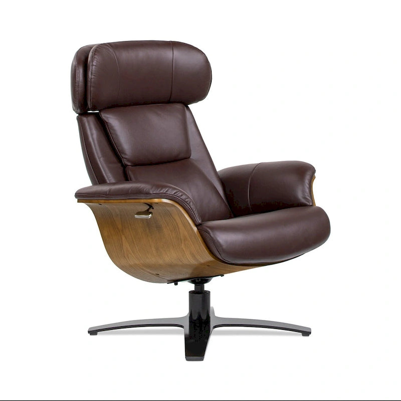 Fauteuil inclinable de salon en cuir véritable et bois courbé de 31,5 po