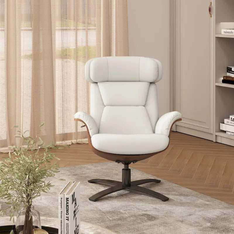Fauteuil inclinable de salon en cuir véritable et bois courbé de 31,5 po