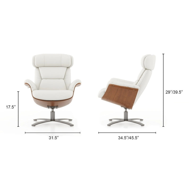 Fauteuil inclinable de salon en cuir véritable et bois courbé de 31,5 po