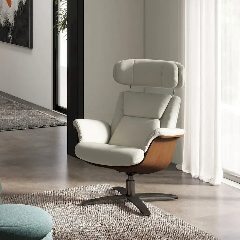 Fauteuil inclinable de salon en cuir véritable et bois courbé de 31,5 po