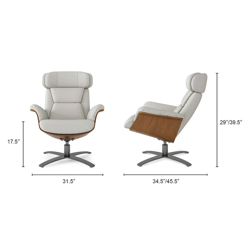 Fauteuil inclinable de salon en cuir véritable et bois courbé de 31,5 po