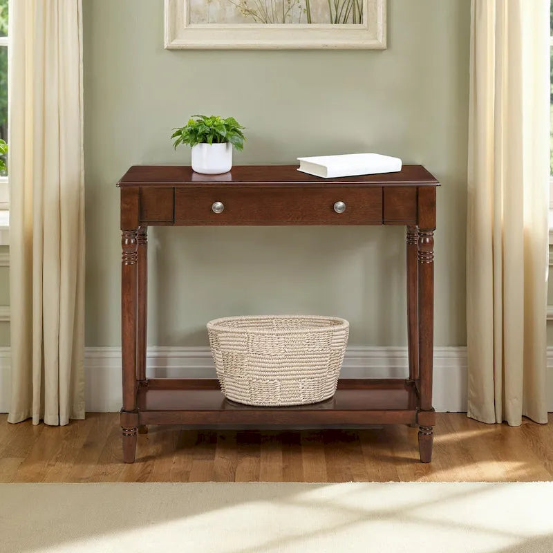 Console d'entrée de style manoir français avec 1 tiroir et étagère