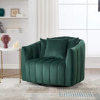 Fauteuil Club Pivotant Surdimensionné 360° avec 3 Coussins, Fauteuil Rond en Velours Capitonnage Cannelé en Forme de Citrouille