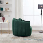 Fauteuil Club Pivotant Surdimensionné 360° avec 3 Coussins, Fauteuil Rond en Velours Capitonnage Cannelé en Forme de Citrouille