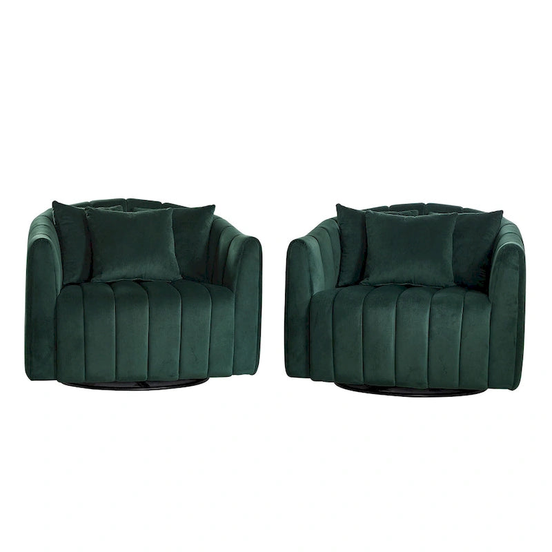 Fauteuil Club Pivotant Surdimensionné 360° avec 3 Coussins, Fauteuil Rond en Velours Capitonnage Cannelé en Forme de Citrouille