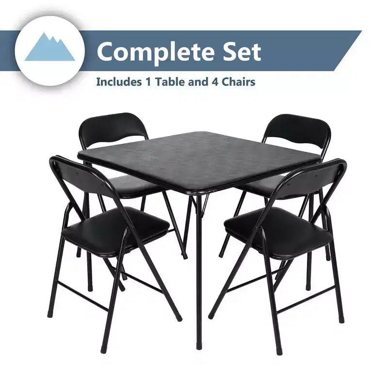 Ensemble table pliante 5 pièces Peakform noir : rembourrage vinyle, rangement compact, montage sans outils