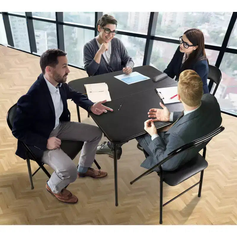 Ensemble table pliante 5 pièces Peakform noir : rembourrage vinyle, rangement compact, montage sans outils