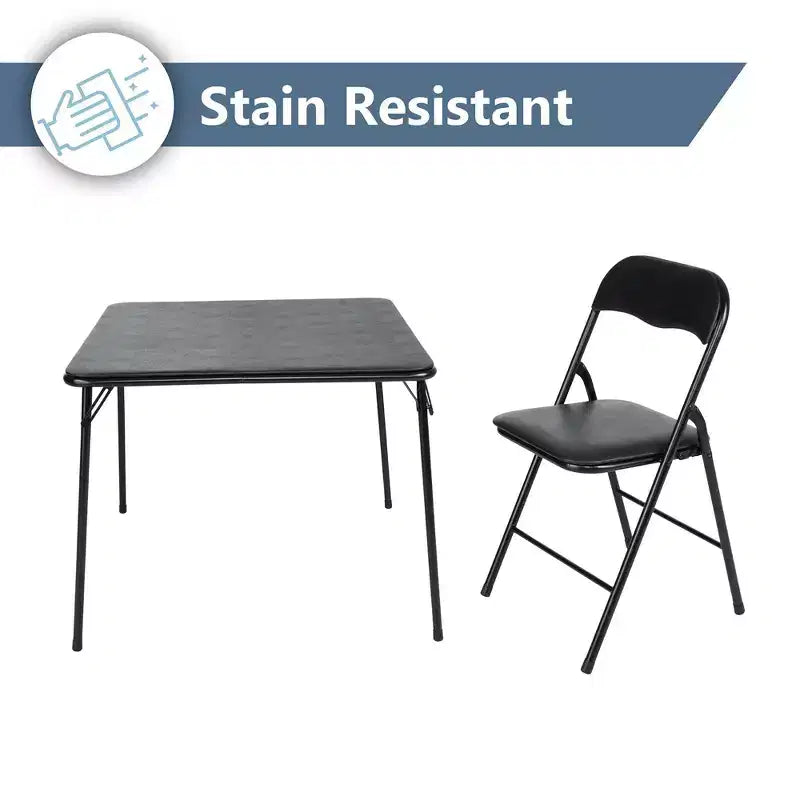 Ensemble table pliante 5 pièces Peakform noir : rembourrage vinyle, rangement compact, montage sans outils