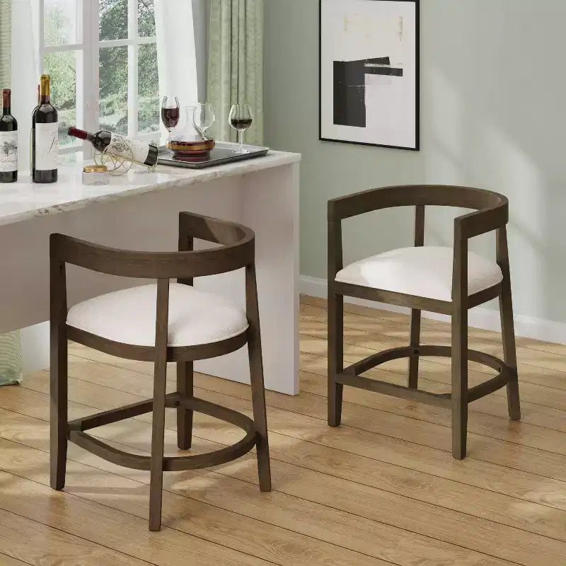 Christopher Knight Home Ensemble de 2 tabourets de bar rembourrés Gina de 64 cm en bois d'hévéa, hauteur comptoir, noyer