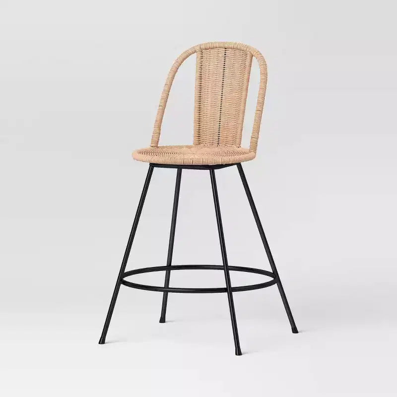 24" Olivine Rounded Back Rattan Counter Height Barstool with Metal Legs and Footrest Natural - Threshold™