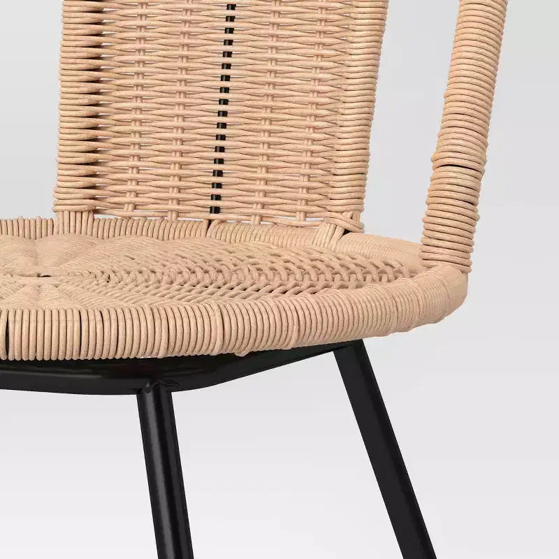 Tabouret de bar de comptoir en rotin à dossier arrondi olivine de 24 po avec pieds en métal et repose-pieds naturel - Threshold™